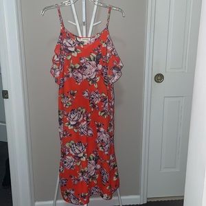 Red floral print dress